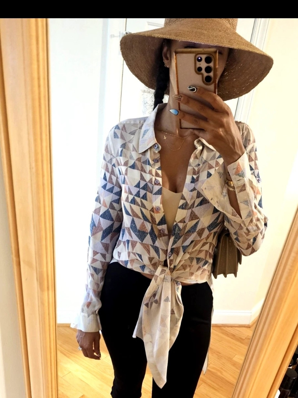 BCBG Max Azria Shewr Geometric Print Stretch Silk Tunic-Med-EUC-Retail $299